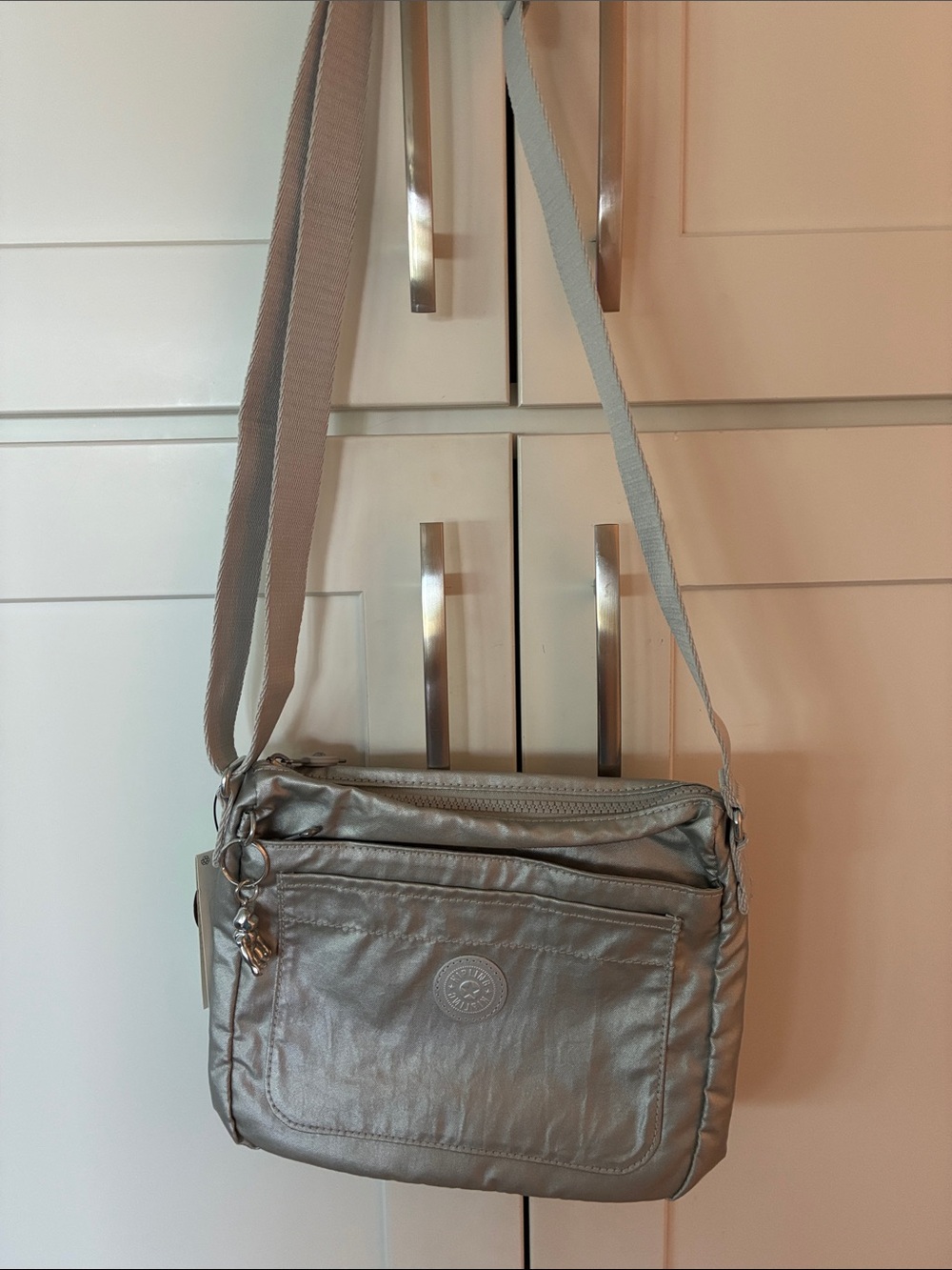 Kipling Metallic Silver Crossbody Messenger Bag